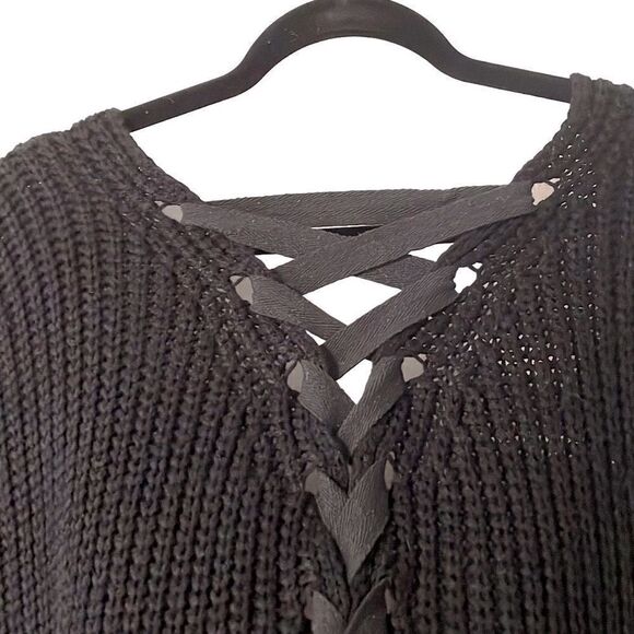 David and Young black laced back open front sweater One Size - Picture 5 of 8